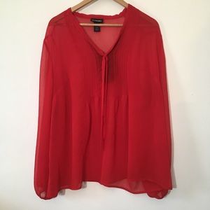 Lane Bryant Red Long-Sleeve Sheer Top 18/20